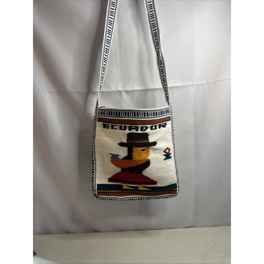 Vintage Ecuador 100% Wool Handmade Crossbody Bag 12" X 11"